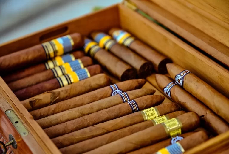 Cigars in an open wooden box in Cuba
